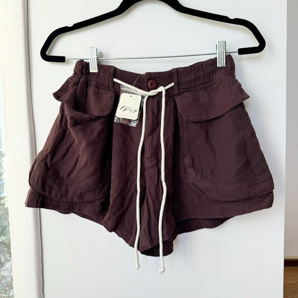NWT Free People Linen Shorts Drawstring  Off Shore Utility Loose Baggy Brown XS - Picture 3 of 10